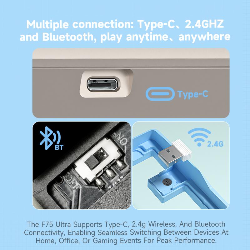 FURYCUBE F75Ultra 75% CNC Aluminum Mechanical KeyboardSouth Facing RGB Backlight 2.4G BT USB Wired with HMXGrape Huano Latte 5- Pin Hot-Swappable Switches &BlackWhite PTB Keycaps Gaming Keyboard for PC FURYCUBE F75Ultra 75% CNC Aluminum Mechanical KeyboardSouth Facing RGB Backlight 2.4G BT USB Wired with HMXGrape Huano Latte 5- Pin Hot-Swappable Switches &BlackWhite PTB Keycaps Gaming Keyboard for PC