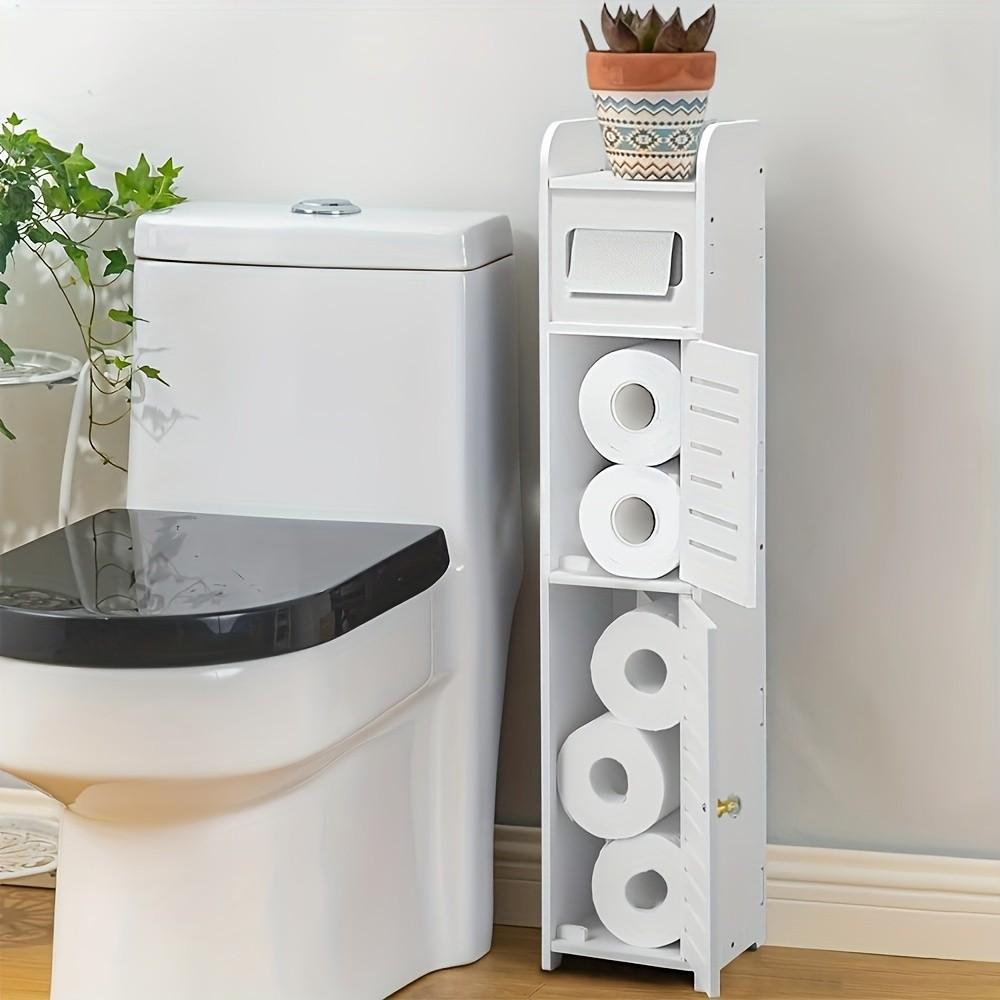 Space-Saving Bathroom Storage Cabinet, Toilet Side Organizer with Paper Holder, Compact Shelf for Small Spaces, Ideal for Bathrooms