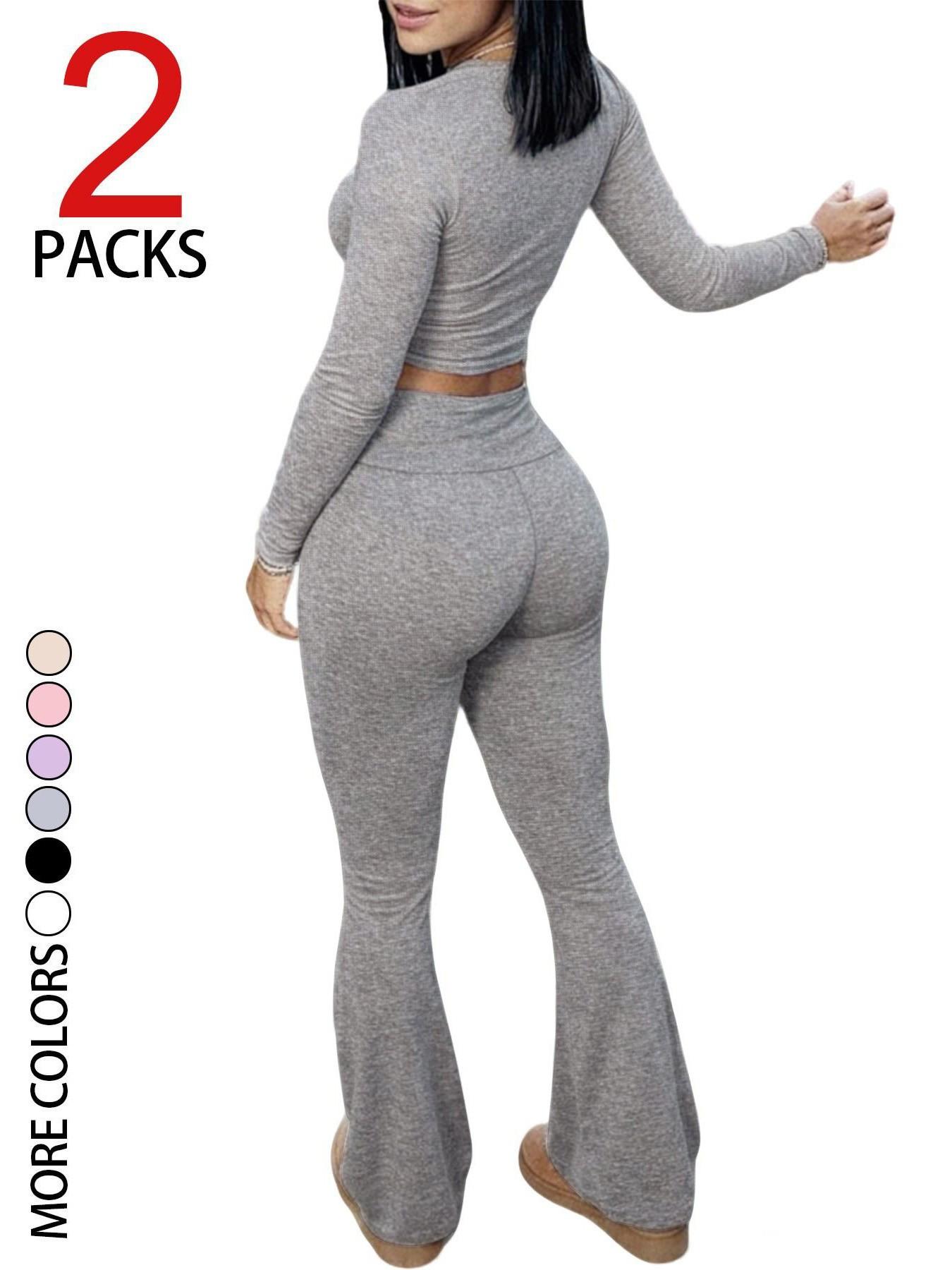 2 Piece Women's Casual Set, Relaxed Fit Long Sleeve Top + Slim Flare Pants, Soft Comfortable Fabric, Perfect for Outdoor and Travel Outfit