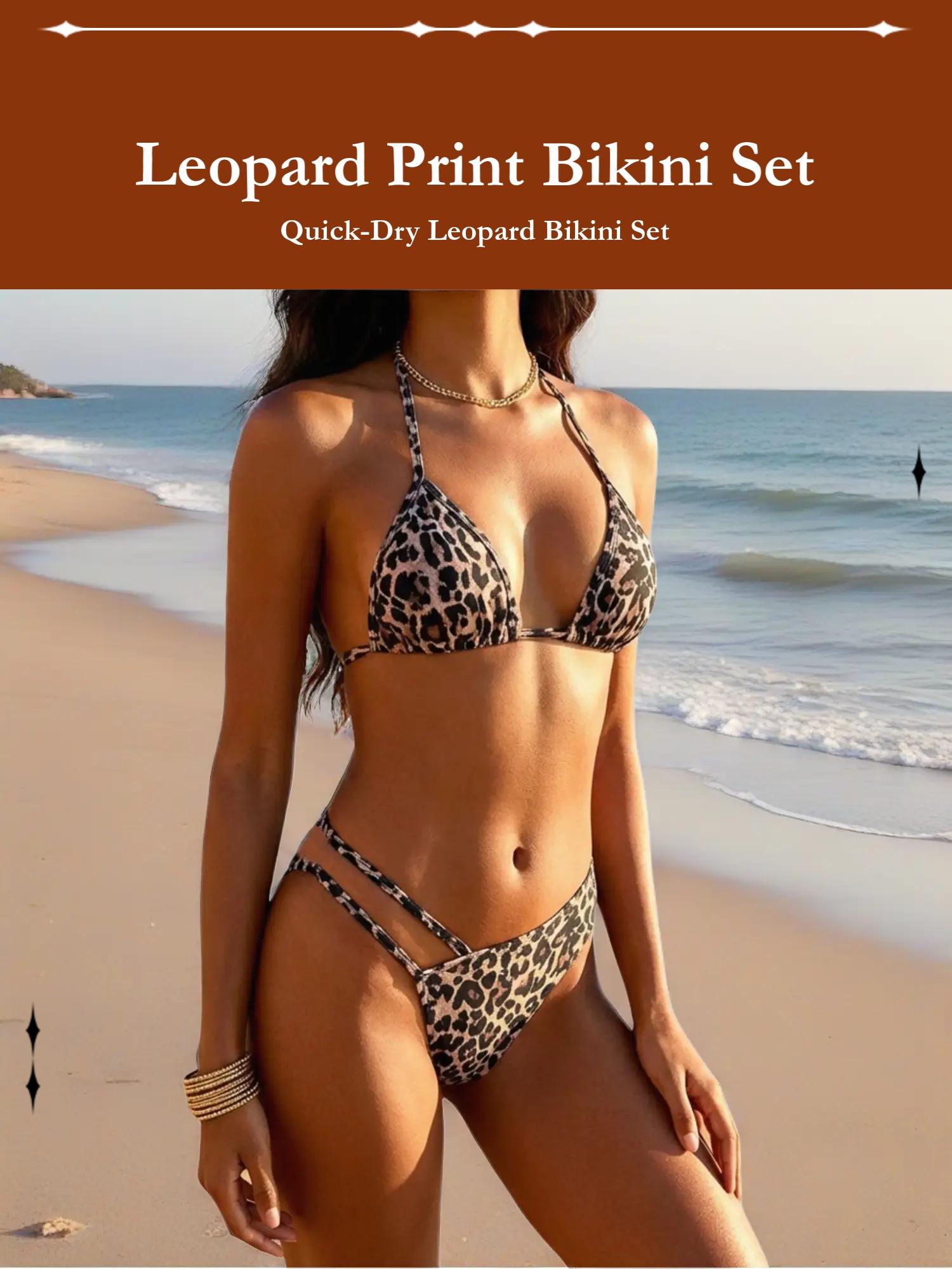 Sexy leopard print tie-up bikini, quick-drying cutout vacation style bikini set