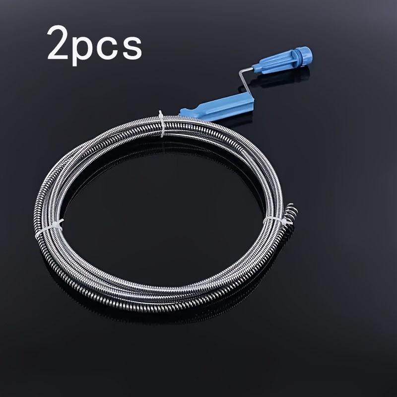 2pcs Flexible Drain Cleaning Tool Sewer Unclogger with Coiled Spring Design, Metal Coil for Easy Pipe Cleaning, No Battery Required, Blue Handle, Hand Crank Design, Longlasting Material, Drain Clog Remover