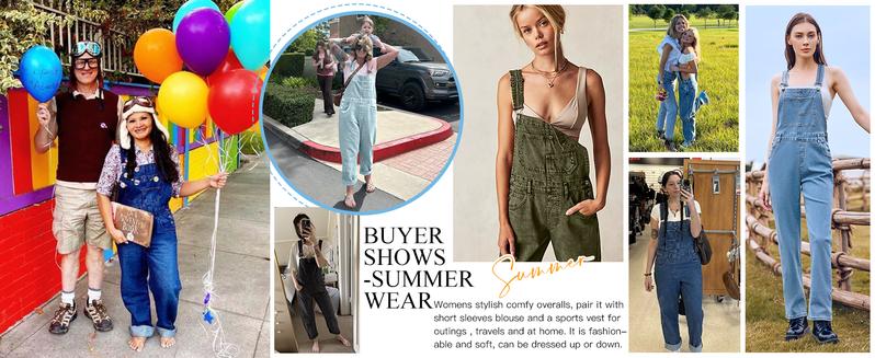 Goranbon Women's Casual Denim Overalls Adjustable Straps Jeans Pants Jumpsuits with Pockets