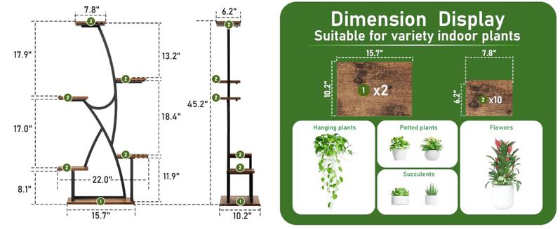 2 Pack 45" Tall 12 Tiered Plant Stand with Grow Lights for Indoor Plants - Corner Plant Shelf, Sturdy Iron Structure, Dimmable Full-Spectrum Lights, Easy Assembly, Perfect for Living Room & Patio Hanging Baskets