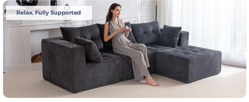 MAXYOYO Modular Sectional Sofa Couch, L Shaped Modern Cloud Couch with 1 Ottoman, Sofa in A Box, Tufted 4-Seat Boneless Sleeper Chair for Living Room, No Assembly Required