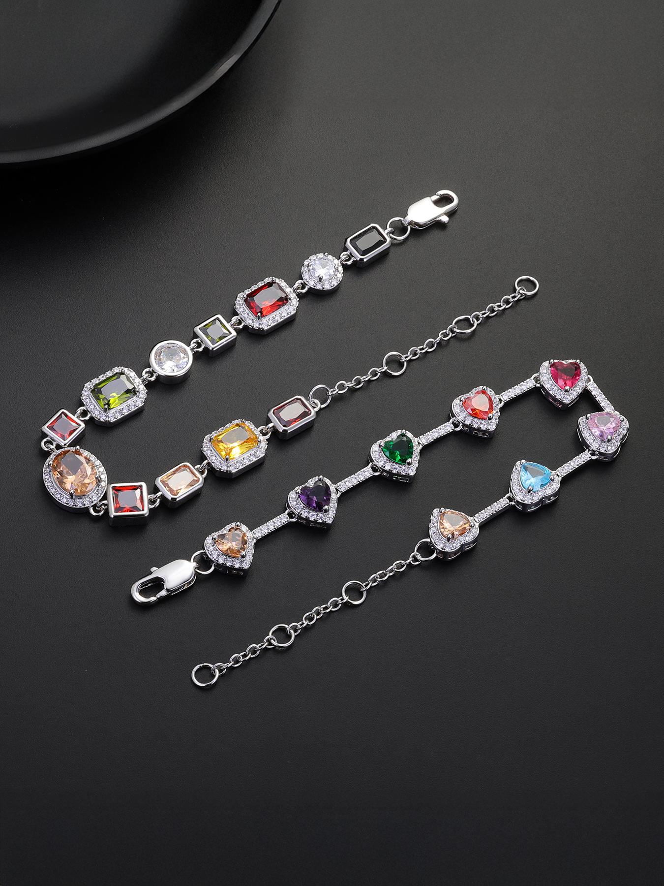 Icedchics 2pcs Gemstone Bracelet Set, Adjustable Heart Design, Perfect Valentine's Day Gift, Unisex Street Style Hand Chain, Heart Shaped Bracelet