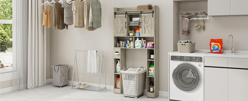 Vabches Farmhouse Storage Cabinet Over Toilet with Sliding Doors，Over The Toilet Storage Cabinet, Home Space-Saving Toilet Rack, for Bathroom, Restroom, Laundry