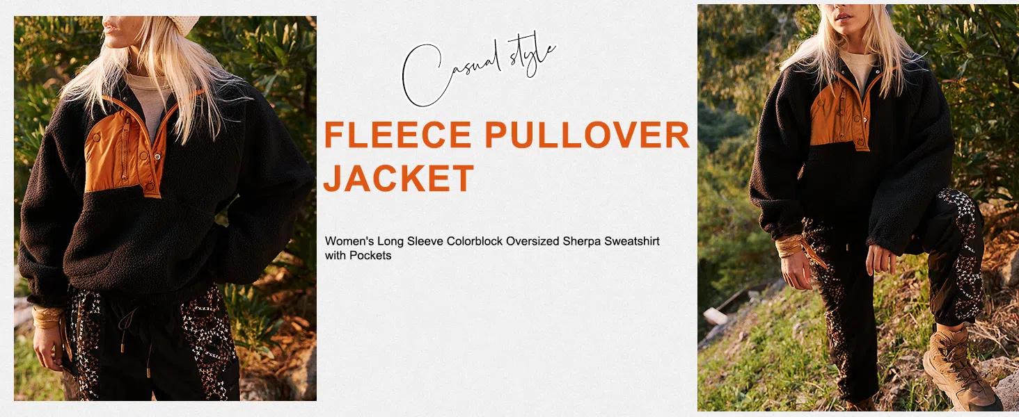 Tanming Womens Cropped Sherpa Fleece Pullover Zip Up Jacket with Pockets Soft Fuzzy Lightweight Warm Coat Outerwear Womenswear Baggy Long Sleeve