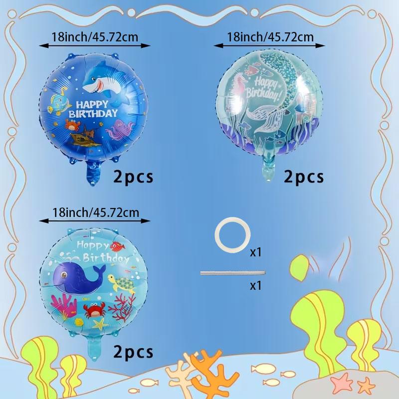 8-Piece Ocean Theme Birthday Balloons, Mermaid Tail, Shark, Whale Balloons, Party Decor, Pool Party, School Event, Aquarium Opening