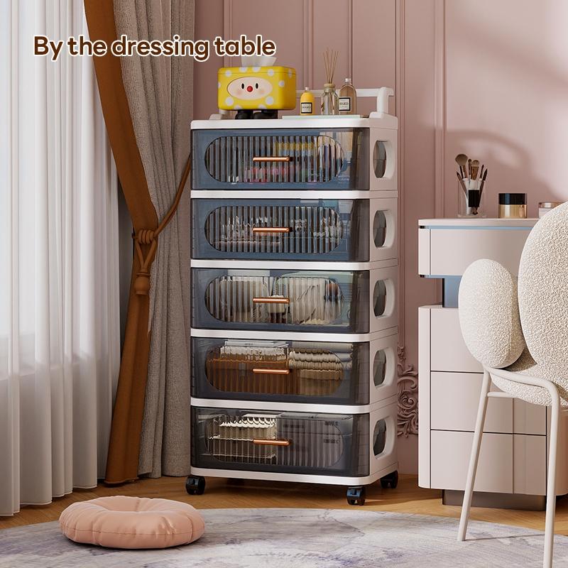 Transparent Drawer Storage Cabinet, 35cm*25cm/45cm*29cm, Multi-Layer Plastic Organizer, Mobile with Wheels, Space-Saving, Durable Design