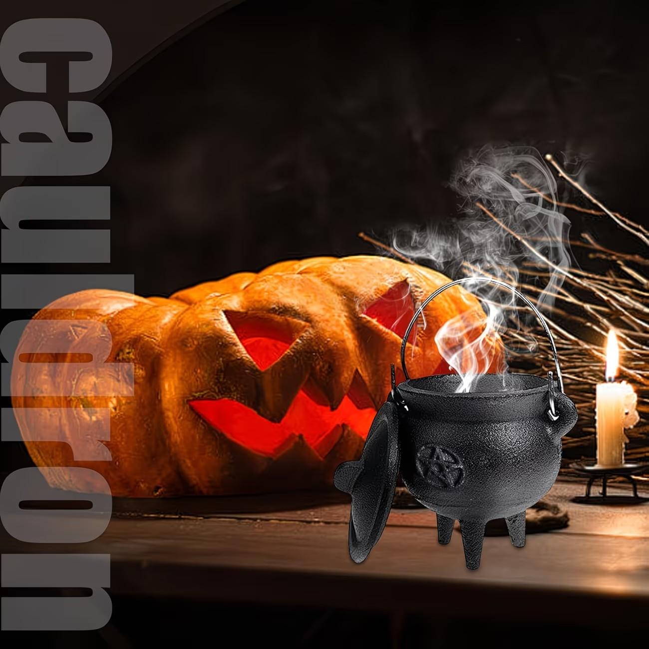 Cast Iron Witchcraft Cauldron with Lid and Carry Handle, Perfect for Spells, Halloween Decor, Incense Burning, Classic Practical Supplies