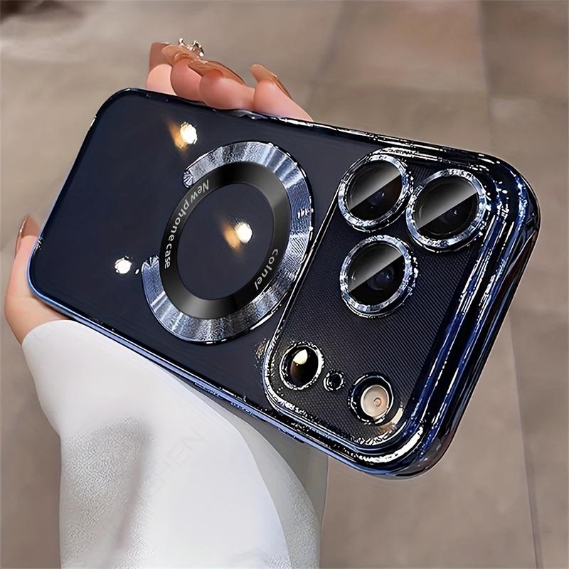 3pcs [1 Phone Case with 2X Clear Screen Protectors] transparent phone case Luxury Electroplated Transparent Magnetic Wireless Charging Phone Case Suitable for iPhone 17 Pro Max, 17 Pro, Air, 17, 16, 16E, 15, 14, 13, 12, 11 Pro Max Plus with metal