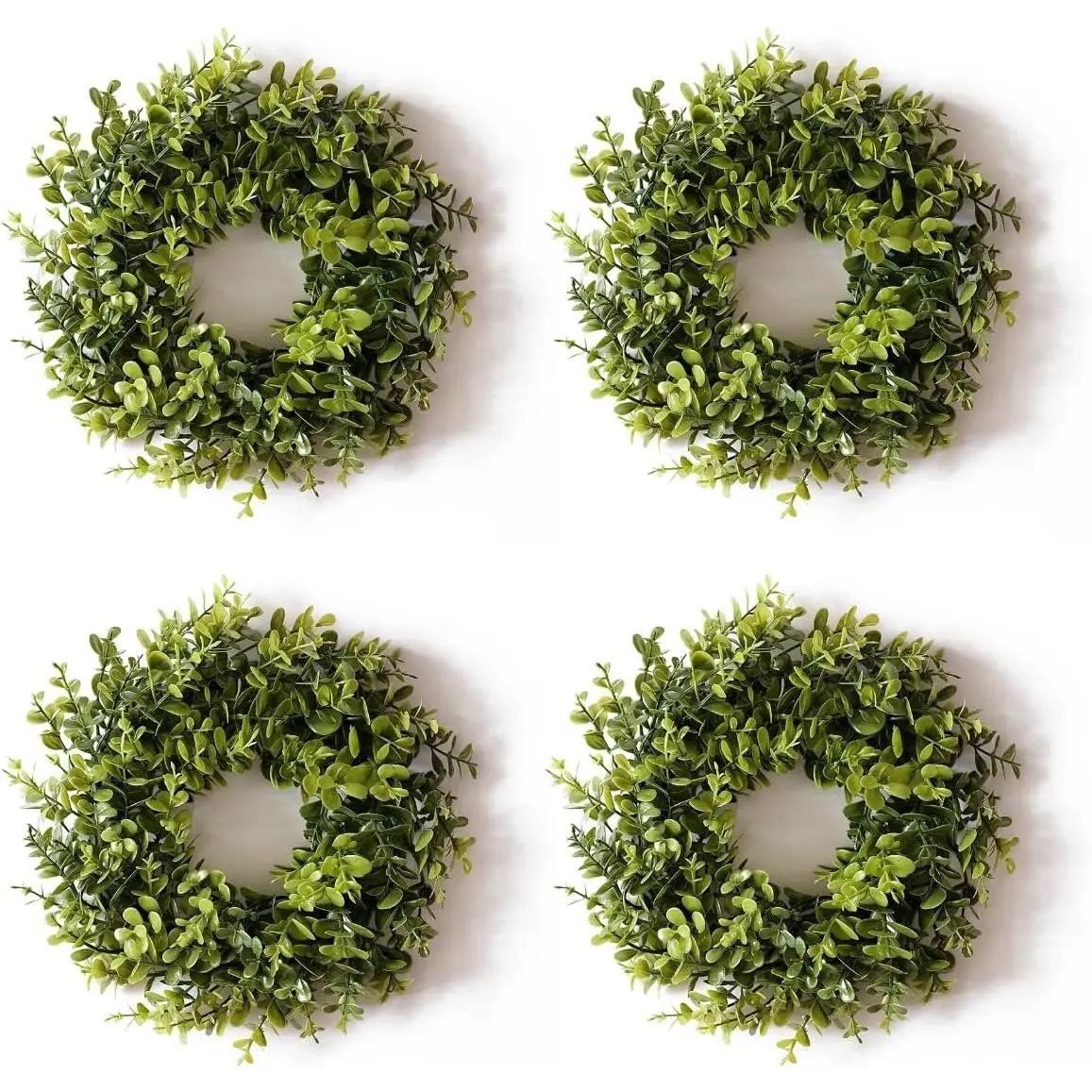 4pack Boxwood Wreaths for Front Door,10In Candle Wreaths for Table ,Mini Greenery Wreath Centerpiece Wedding Window  Wall Indoor Candle Wreath Party Festival Decor