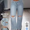 【Black Friday】Women's Mid-Waist Straight-Leg Ripped Jeans with Pockets, American Style Bottoms, Casual Street Style Denim Pants for Daily Wear