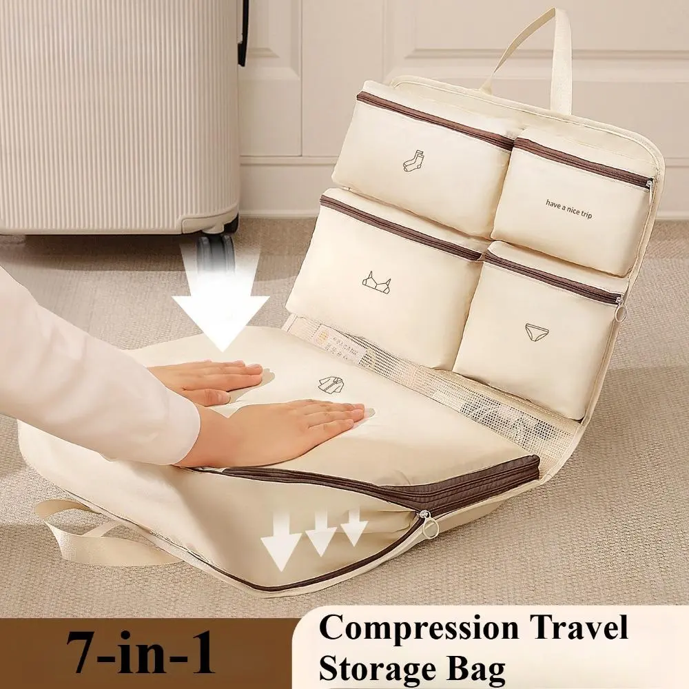 7‑in‑1 Compression Travel Luggage Organizer Multi‑Pocket Portable Packing Bag for Clothes Underwear Socks Handheld Storage Pouch Attach to Suitcase