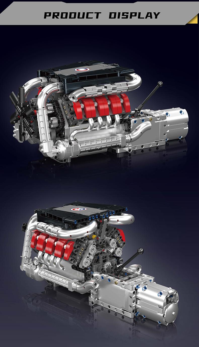 Mould King 10203 V8 Engine Engineering Car Motor Model Building Block STEM DIY Gift Adult Kid Toy Set 1169 Pcs springtok