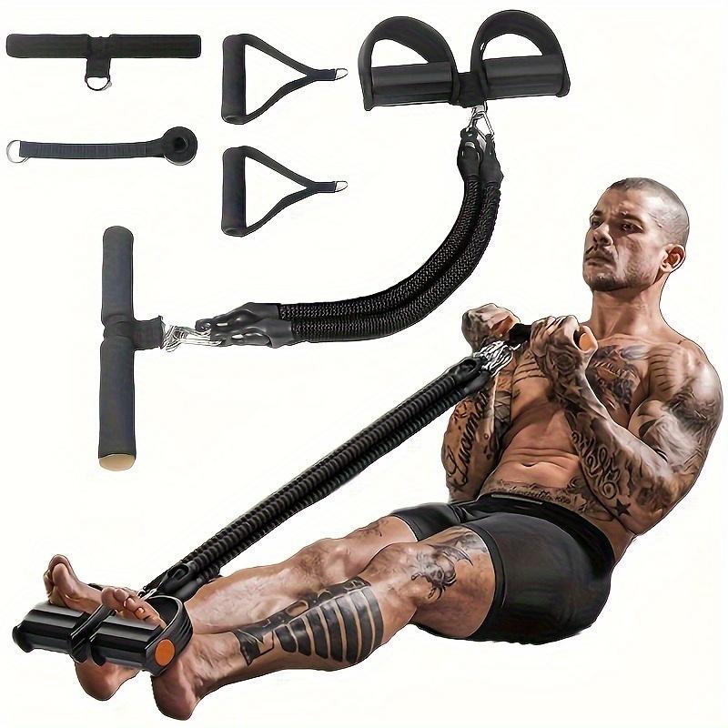 This 5-in-1 multifunctional leg stretching device, resistance band, sit-up helper, exercise foot pedal and yoga tool trains arms, legs and core, ideal for home and outdoor workouts.