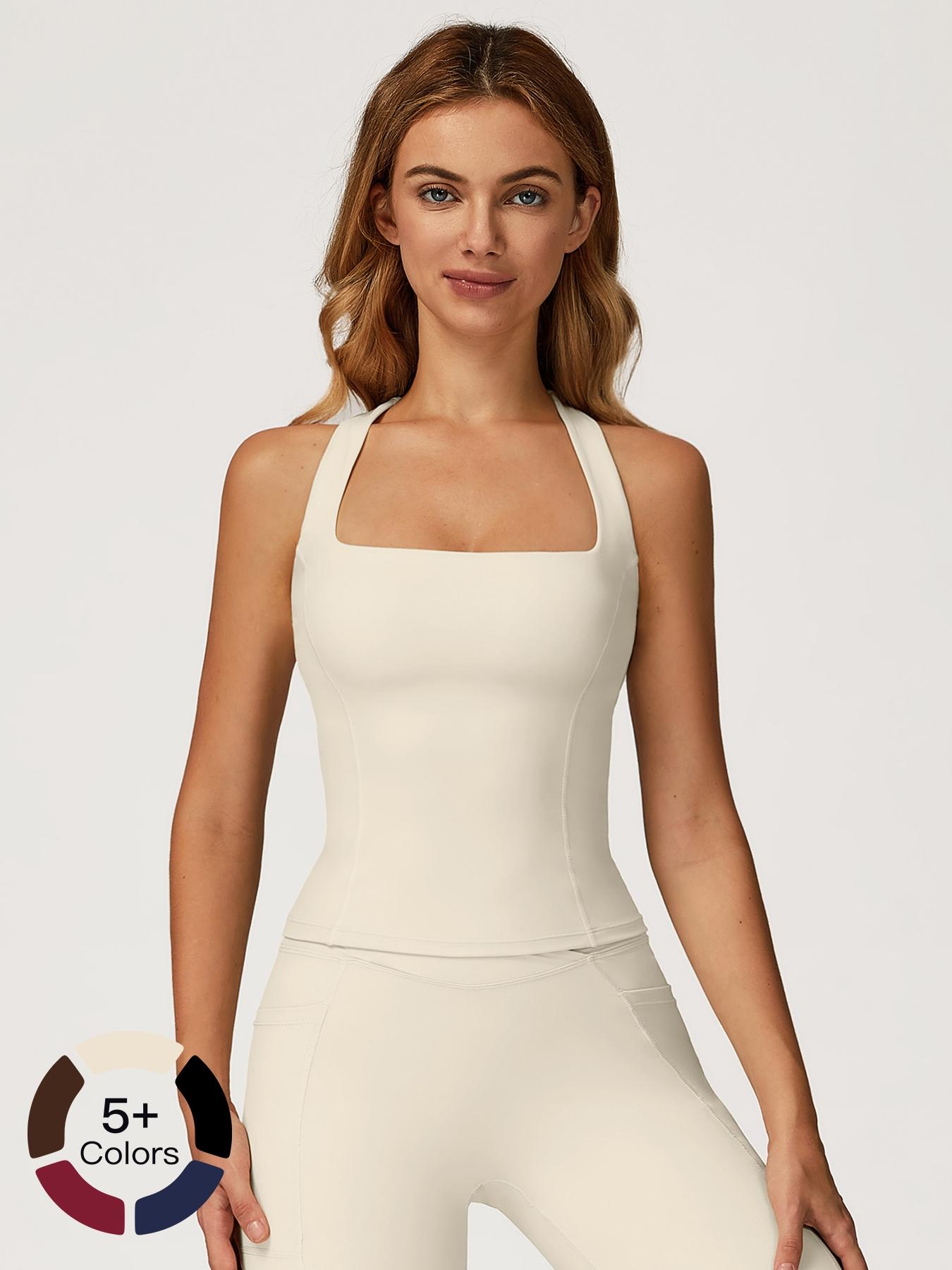 Women's Seamless Yoga Vest, Cross Back Design, Tight-Fitting Sports Tank Top, Sporty Cami Top for Outdoor Running & Fitness Workout Wear