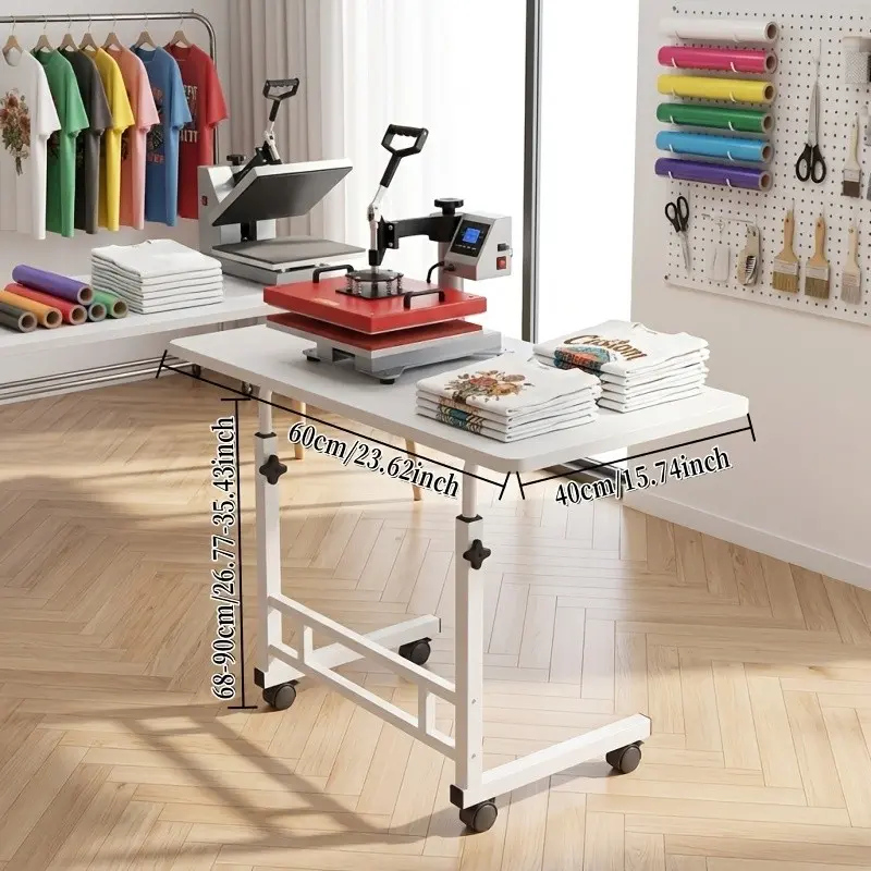 Mobile Heat Press Workstation with Wheels, 3-Tier Adjustable Craft Table, Portable Heat Press Station and Storage Cart for Sublimation Printers, Engraving Machines, Heat Transfer Supplies, Transfer Paper, Blank