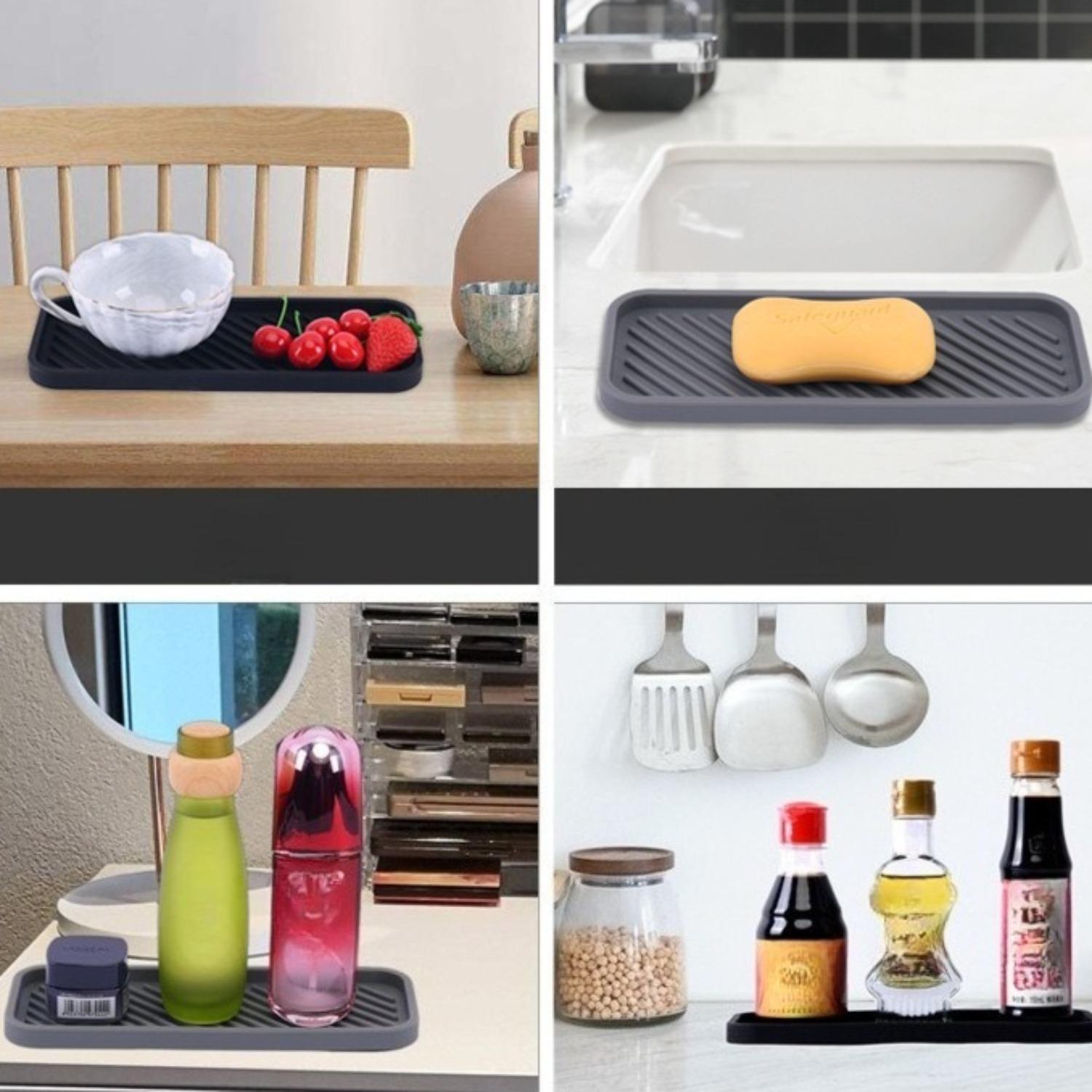 Homedailyess Silicone Bathroom Tray, 9x3.5 Inches, Soap Dish Included, Ideal for Bathrooms, Dressing Tables, Kitchen Sinks, Sponge Storage