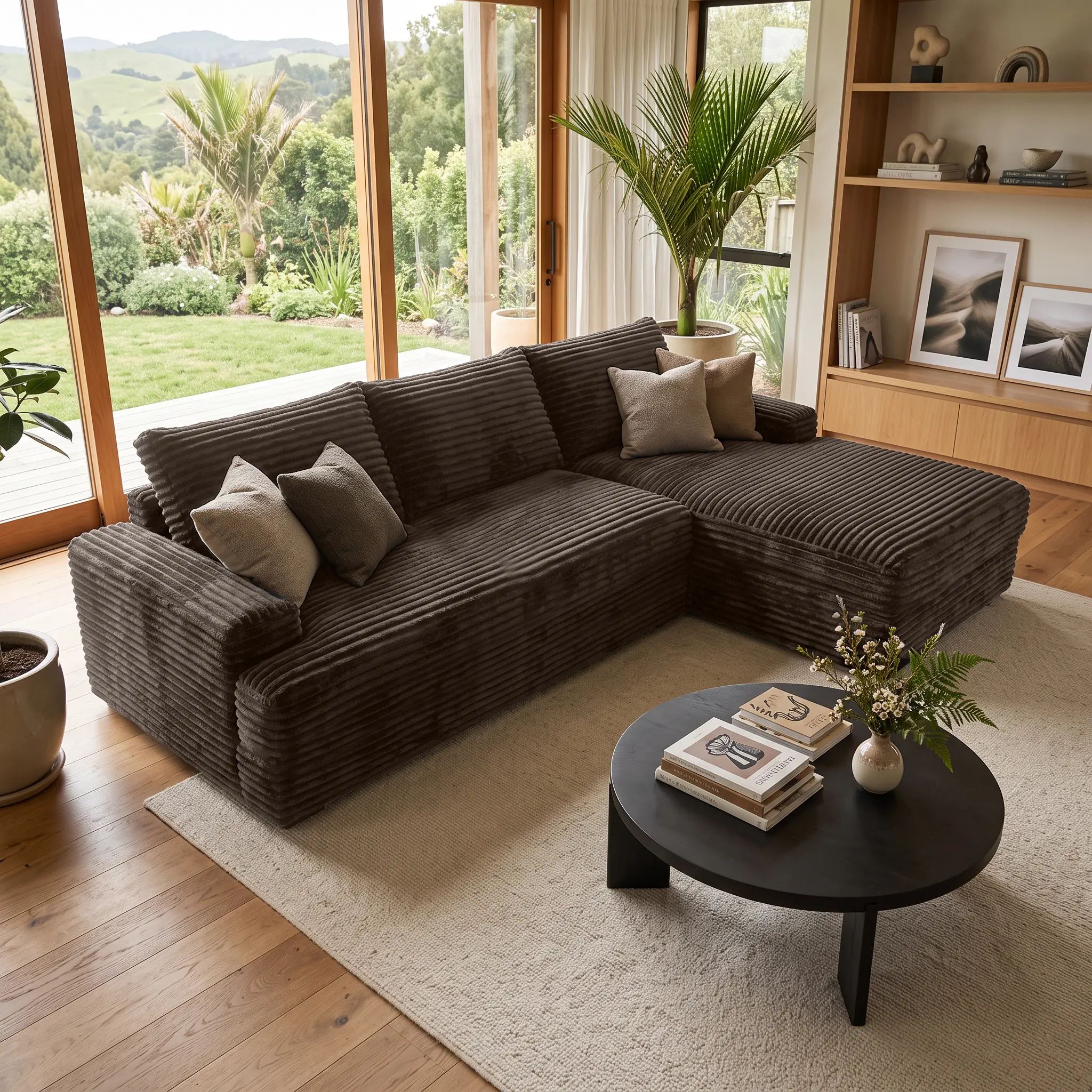 Cloud Series 96.1" Modular L-Shaped Sectional Sofa - Oversized Left Chaise, Deep Seat, Memory Foam, Cat Scratch Resistant, No Assembly, Washable Soft Corduroy Fabric, Traditional Look, Space-Saving for Apartments, Black Oversized Couch, Seats 4 Adults