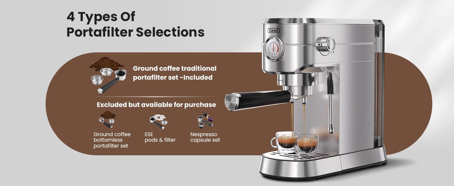 【Springtok】Gevi 20-Bar Espresso Coffee Machine – Professional Semi-Automatic Coffee Maker with Milk Frother Steam Wand