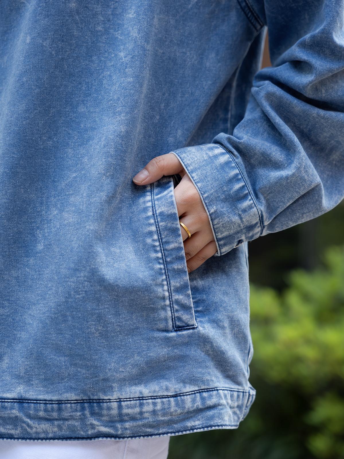 MIDIROSS WOMEN'S DENIM HOODED SWEATSHIRT WITH FRONT POCKETS