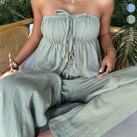 Women's Textured Crop Top & Wide-Leg Pants Matching Set, Slim-Fit Boho Bohemian Summer Two-Piece Outfit for Daily Wear Everyday