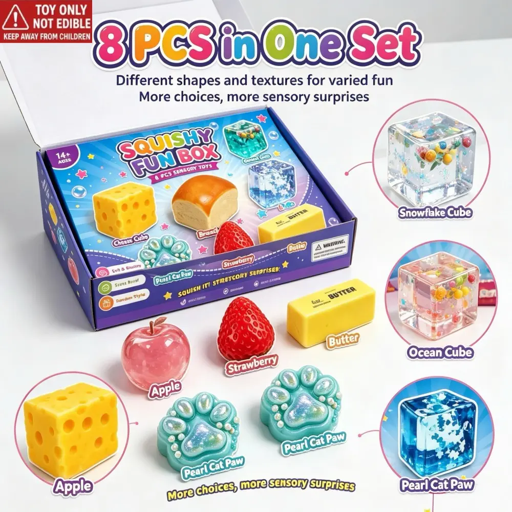Mysterial Soft Toy Box 8-Piece Set, Mysterious and Cute Toy Box, Fingertip Toys, Sensory Stress Relief, Perfect Party and Holiday Gifts