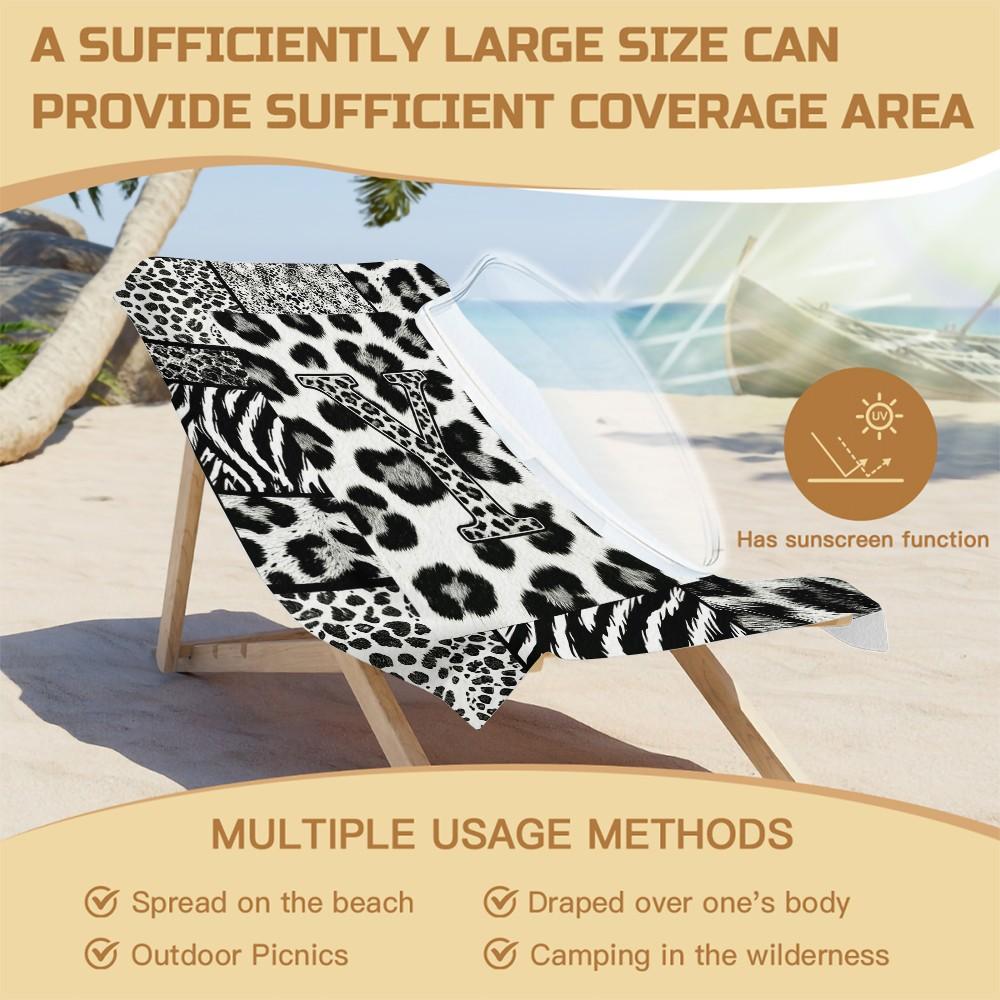 High Street Initial Leopard Print Beach Towel, Trendy Animal Print Patchwork, Quick Dry Lightweight Portable, Perfect for Trendsetters Pool Daily Use