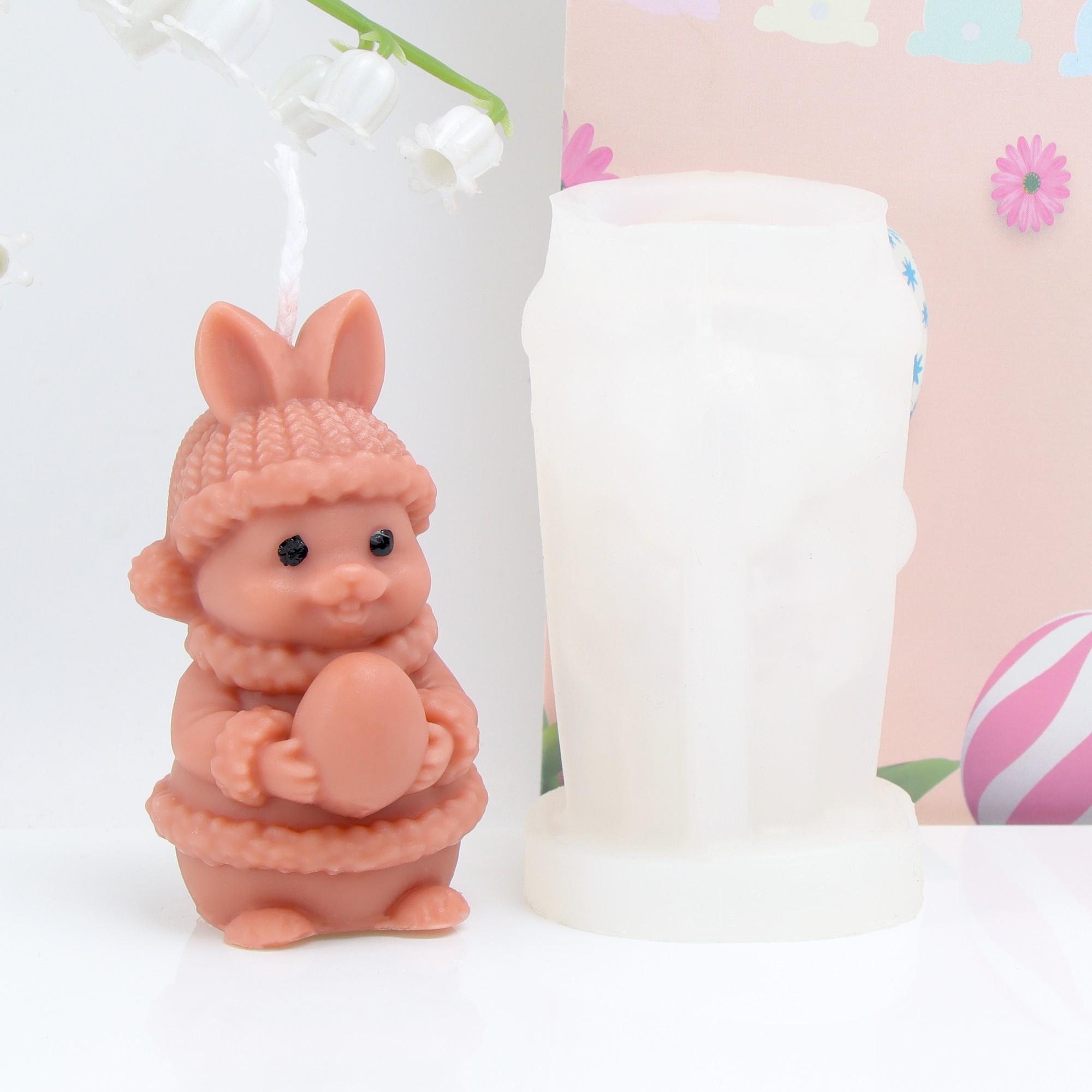 3D Easter Bunny Holding Egg Silicone Candle Mold, Cute Rabbit Hug Egg Wax Mould for DIY Scented Candle Soap Resin Plaster, Spring Easter Decor Craft Gift