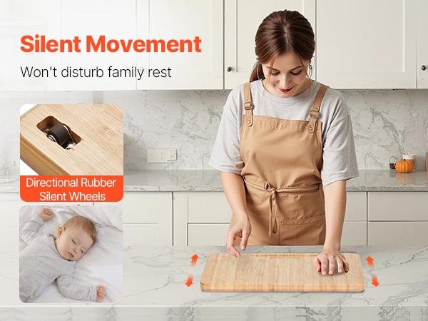 VEVOR Appliance Slider, Small 10.5x 13-inch, Rolling Sliding Tray with Rubber Wheels Hollow Handle, Easy to Clean, Appliance Rolling Tray for Coffee Maker, Kitchen Countertop, Natural Wood