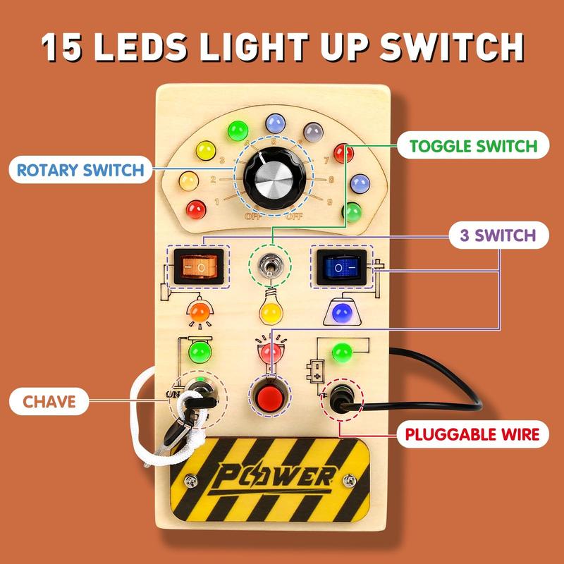 Joyreal Busy Board, Montessori Toys, Wooden Busy Board with LED Light Up Switch,  Learning Sensory Travel Toys, Valentine's Day Gifts Idea for Kids