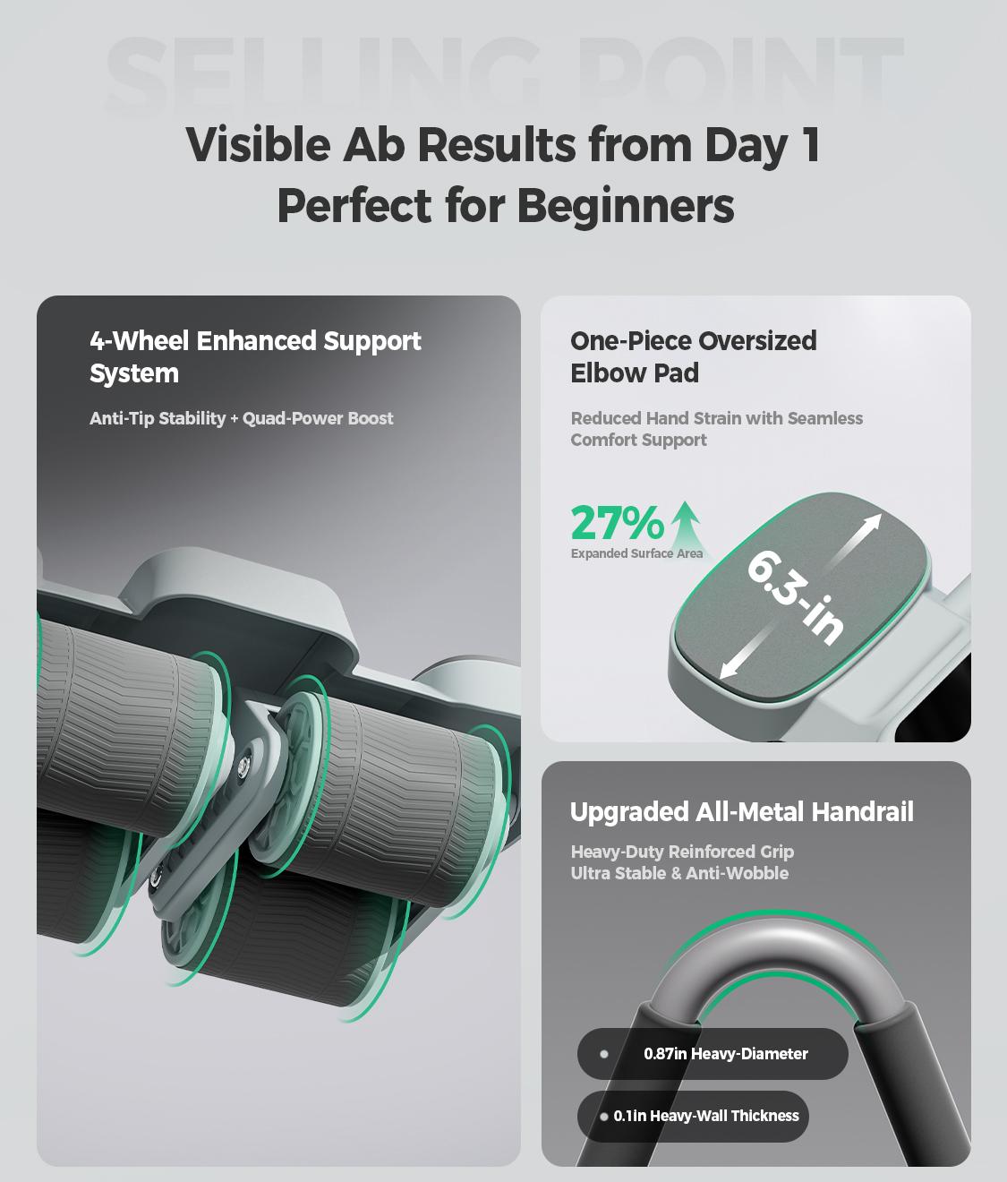 KEEP Ab Roller Wheel with Knee Mat, Automatic Rebound Abdominal Wheel with Elbow Support Ab Workout Equipment for Strengthening Core Muscles Abs Exercise Roller for Women Men