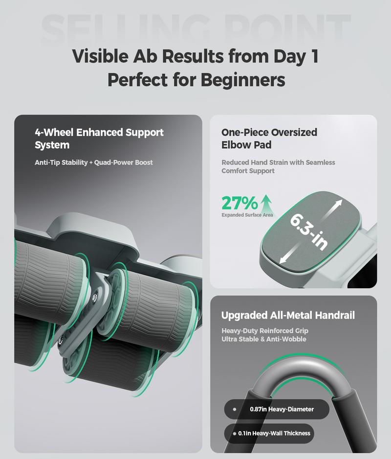 KEEP Ab Roller Wheel with Knee Mat, Automatic Rebound Abdominal Wheel with Elbow Support Ab Workout Equipment for Strengthening Core Muscles Abs Exercise Roller for Women Men