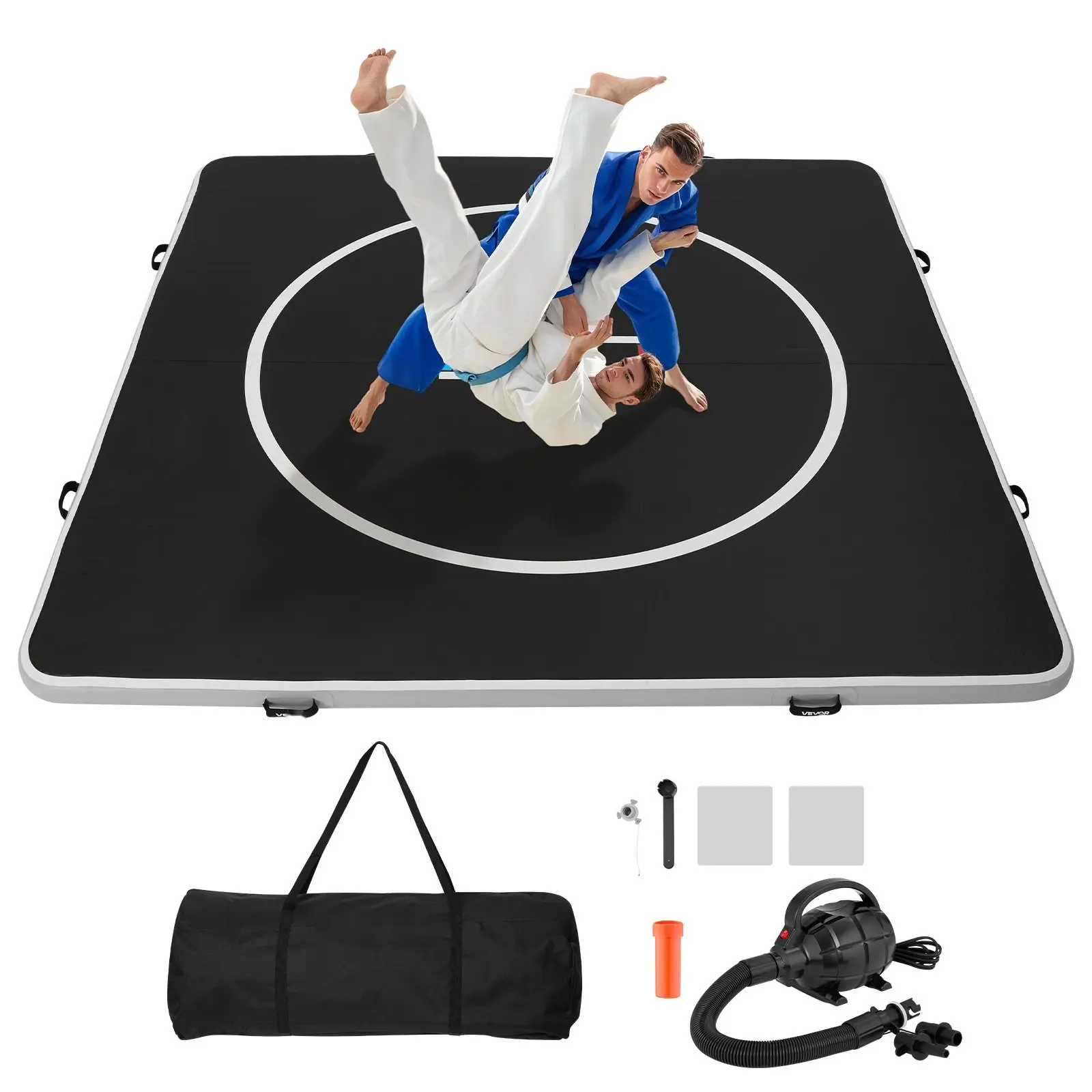 Inflatable Wrestling Mat for Martial Arts Training, 10x10 ft Practice Mat for MMA, Jiu Jitsu, Karate, and Taekwondo, Home Gym Floor Cushion, Shock Absorbent, Quick Setup, Durable Portable Wrestling Mat