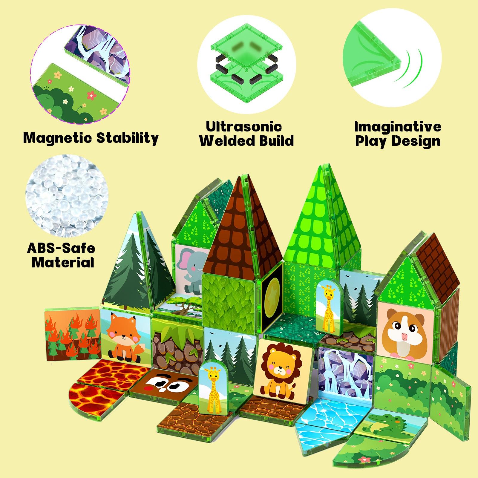 52pcs/48pcs Magnetic Tiles, Colorful Building Blocks, Stem Educational Toy, Creative Puzzle Board, Ages 3-8, Birthday Gift for Kids