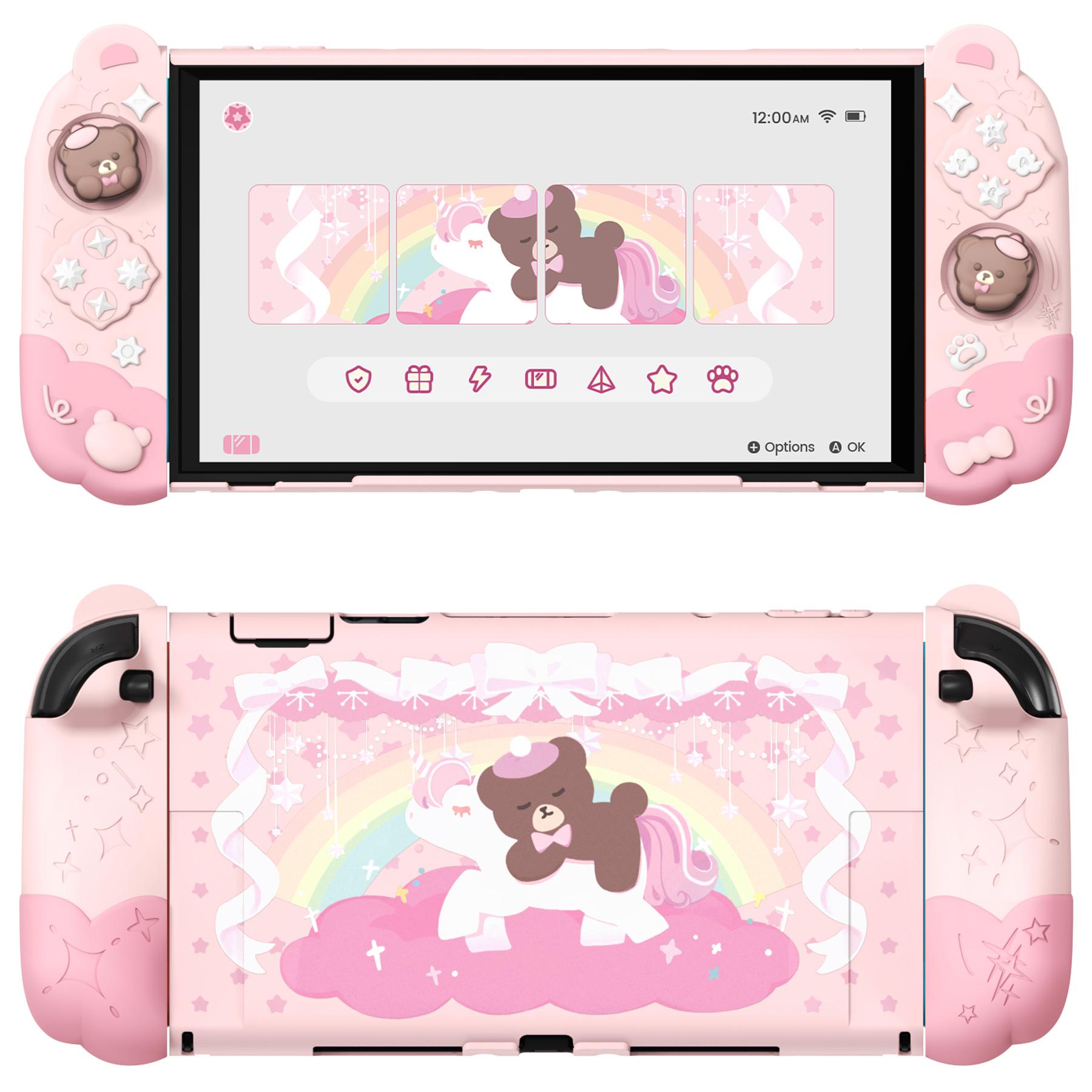 PlayVital [for Nintendo Switch 2 (2025 Version)] Protective Silicone Grip Case  - Joycon Covers + Dockable Protection + Extra Adjustable Stand & Thumb Grips- Cherry Blossoms Kitten & Good Night Bear & Magic Wings, Not compatible with the original Switch 1