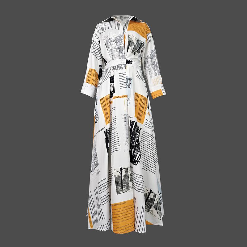 UOOZEE women's long-sleeved loose solid color lapel midi dress, waist design, comfortable and elegant, a must-have for commuting and formal occasions Midi Cloth, with pockets Modest Clothes