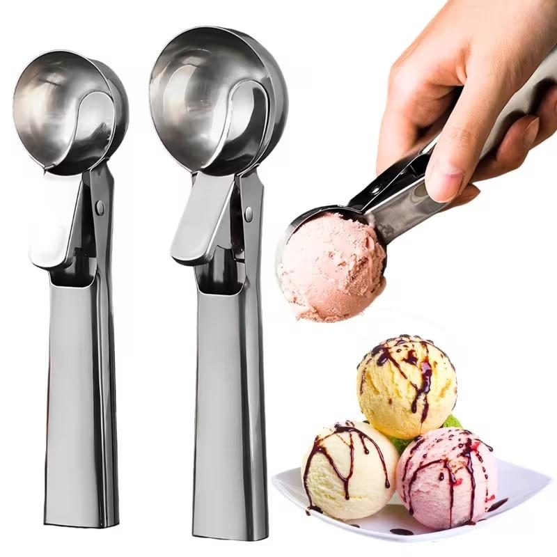 3 piece Food-Grade Stainless Steel Ice Cream Scoop Baller, Dual-Purpose for Commercial & Home Use, Special Tool for Watermelon Fruit Ice Cream, Professional Design Comfortable Grip, Kitchen Baking Dessert Shop Tool