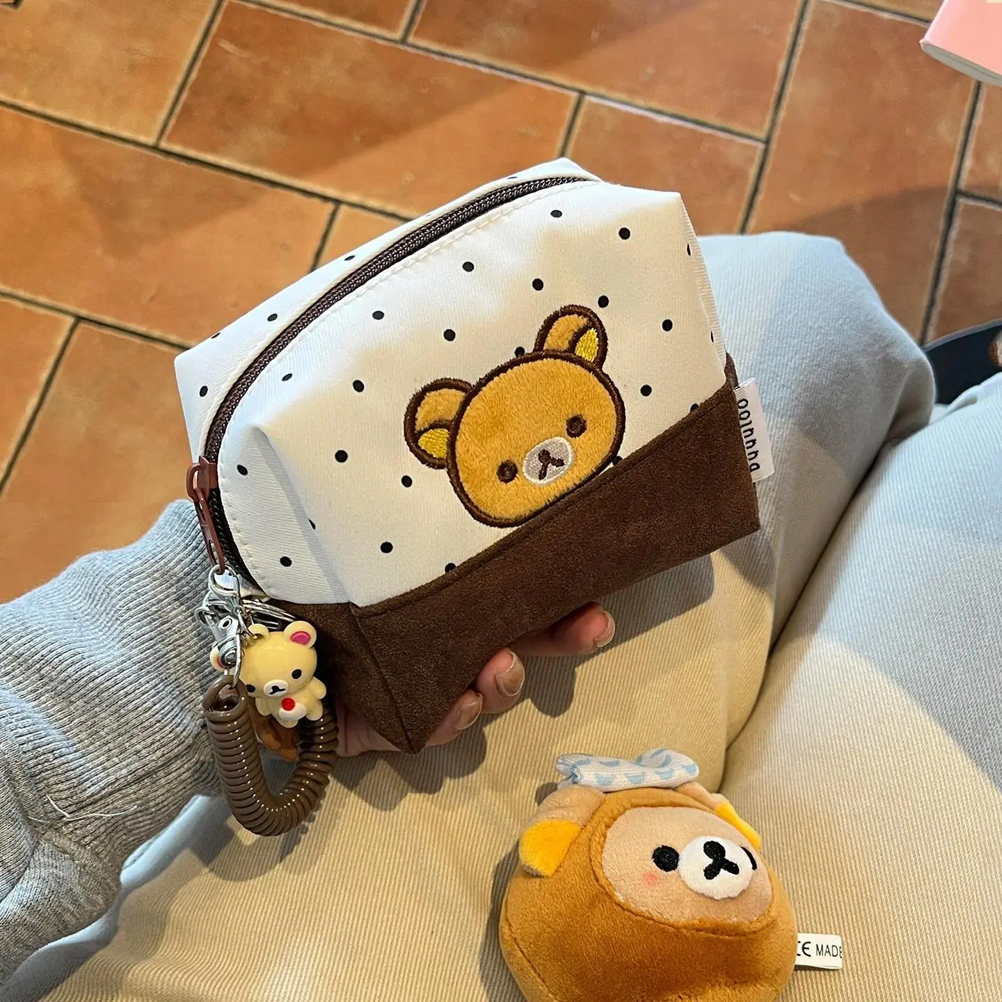 Rilakkuma New 2026 Cosmetic Bag Polka Dot Portable Square Pouch Ins Style Makeup Storage Organizer Travel Ccd Pouch For Women