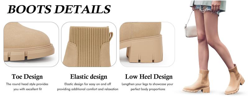 Coutgo Womens Platform Ankle Boots Elastic Chunky Block Heel Chelsea Booties Lug Sole Non-Slip Combat Winter Shoes fantasia  boots  ground