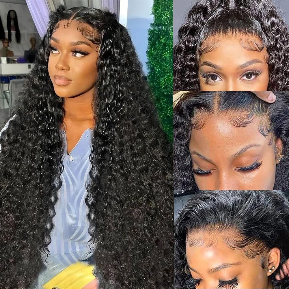 Bling Hair Fashion 34 Inch Kinky Curly 13x4 Lace Front Wigs Human Hair Pre Plucked Wet And Wavy 13x4 Hd Lace Frontal Wig Human Hair 180 Density For Women Bouncy Soft Deep Curl Glueless Tangle Free Natural Hairline