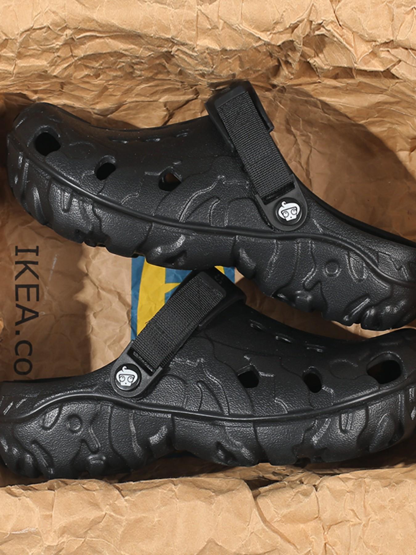 Men's Summer Holey Shoes, Trendy Outdoor Anti-Slip Thick Sole Sandals, Large Size Dual-Use Driving Beach Slippers, Comfortable Footwear