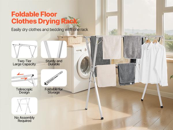 VEVOR Clothes Drying Rack, 2-Tier Telescopic Laundry Dryer Rack, Stainless Steel Drying Racks with 30 Windproof Holes and 2 Shoe Hooks, Free-Standing and Portable Hanger for Outdoor Indoor Use VEVOR Clothes Drying Rack, 2-Tier Telescopic Laundry Dryer Rack, Stainless Steel Drying Racks with 30 Windproof Holes and 2 Shoe Hooks, Free-Standing and Portable Hanger for Outdoor Indoor Use