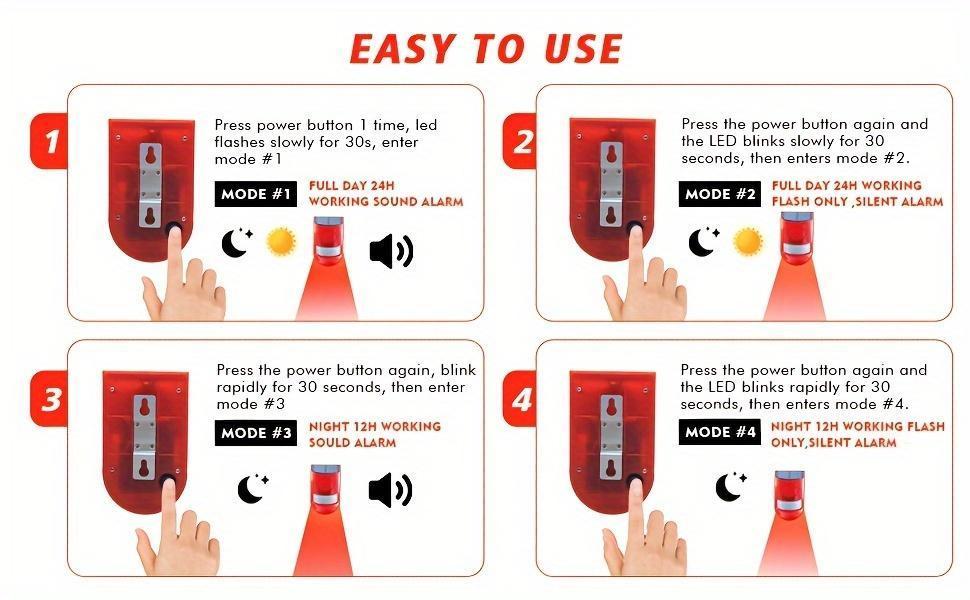 Anti-Theft High-Decibel Solar Motion Sensor Alarm Siren, Outdoor Security System with 6 LED Flashing Modes, IP55 Waterproof Solar Powered Speaker for Home, Villa, Farm, Chicken Coop detail 5