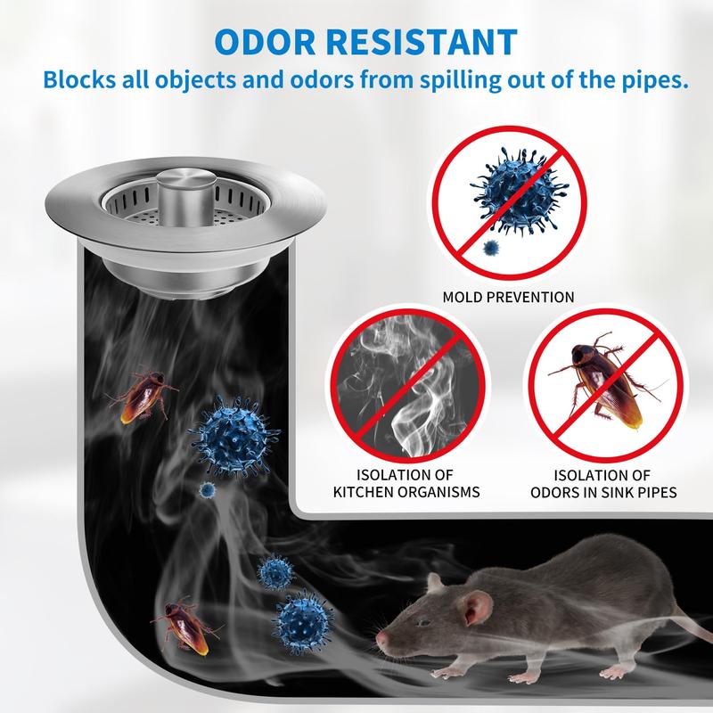 3 in 1 Kitchen Sink Drain Strainer, Upgraded Kitchen Pop Up Sink Drain Stopper with Stainless Steel Drain Basket, Sink Bounce Core Drain Strainer for US Standard 3-1/2 Inch Drain Filte