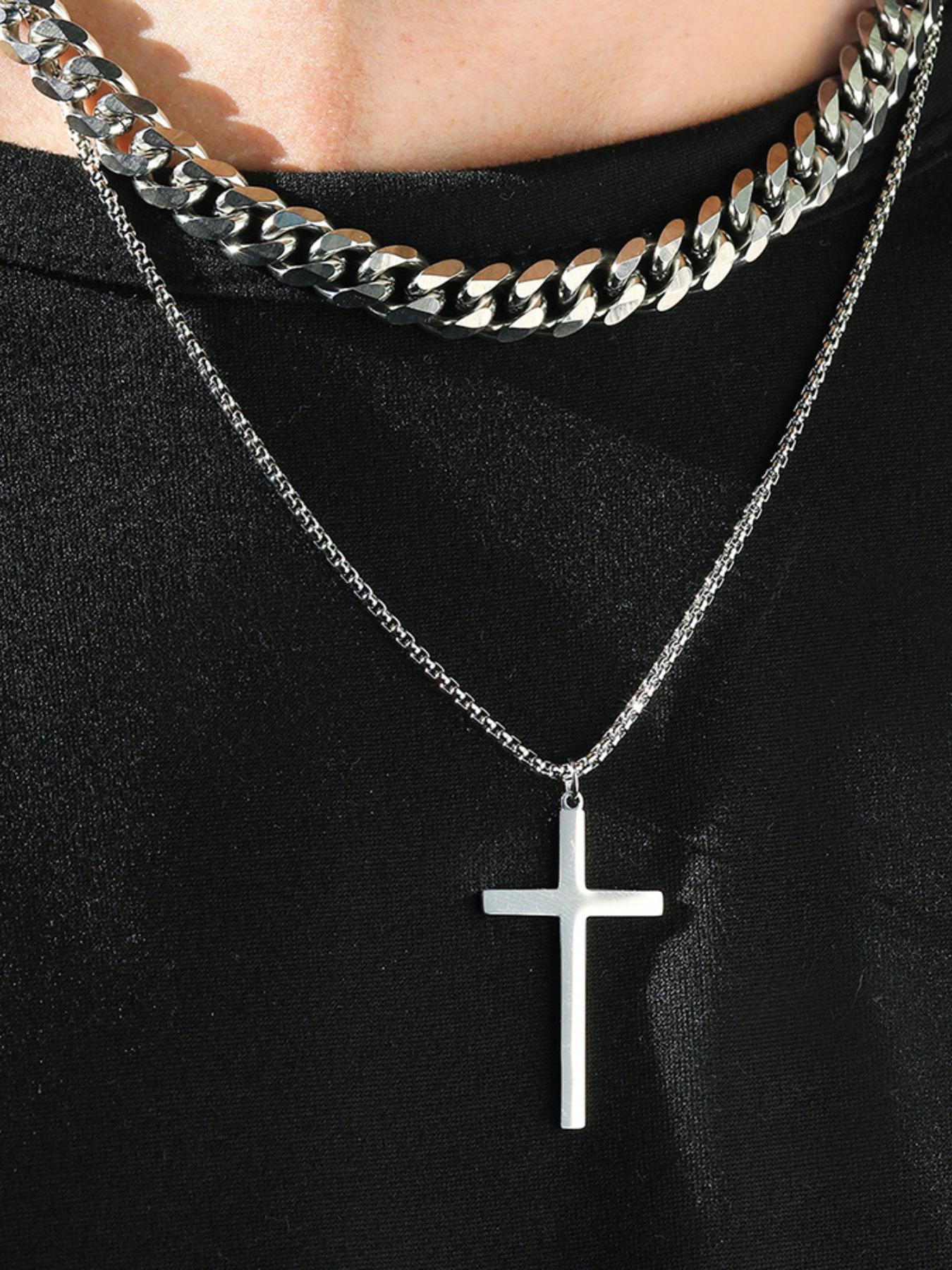 Men's Stainless Steel Jewelry Set, Punk Style Cross Necklace & Bracelet, Streetwear Accessories for All Seasons, Perfect Gift for Him