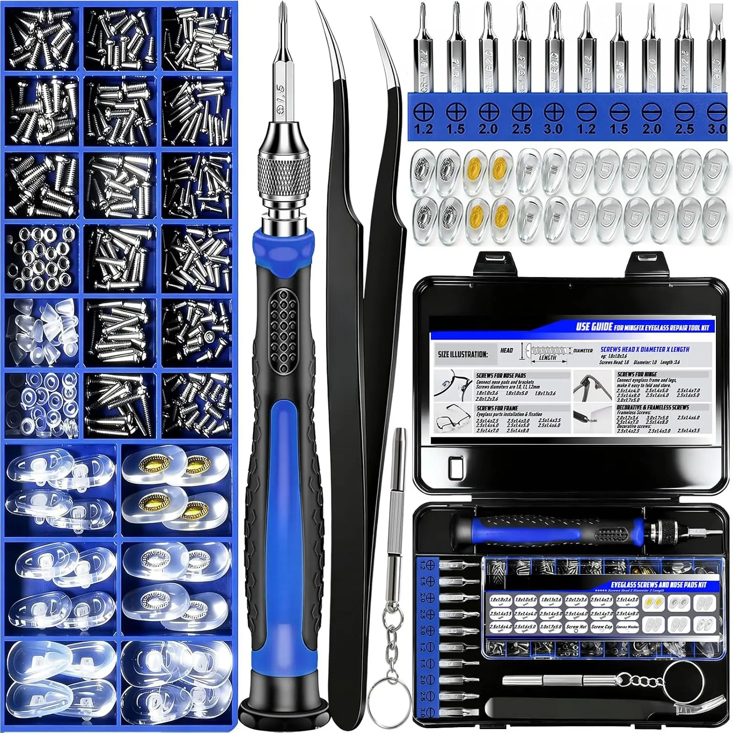 Eyeglass Sunglass Repair Kit, Magnetic Eye Glasses Repairing Tool Kit with Assorted Screws,Nose Pads,Small Screwdriver Bit Set & Tweezer with Mini Travel Case for Glasses,Sunglasses and Others