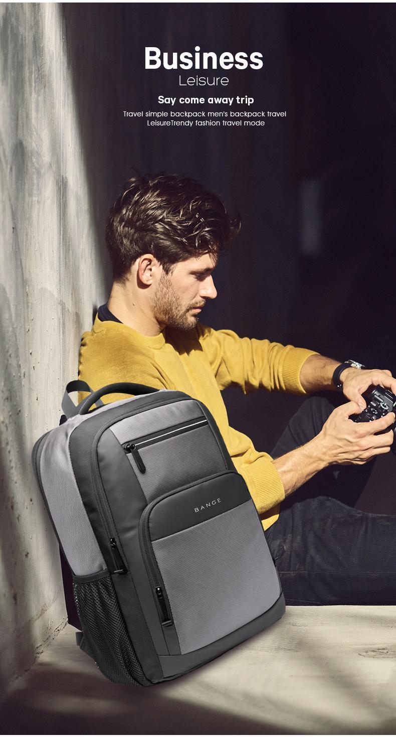 BANGE Lightweight 15.6in Laptop Backpack for Men, Waterproof with USB Charge Port, Multifunctional for Travel & Hiking, Fits Computers & School Use