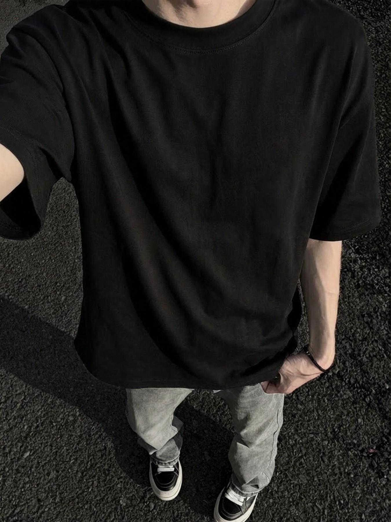 Dark Style Eye-Covering Mouth-Covering Portrait T-Shirt, American Hip-Hop Oversize Loose Short Sleeve, Trendy Limitless Statement Top